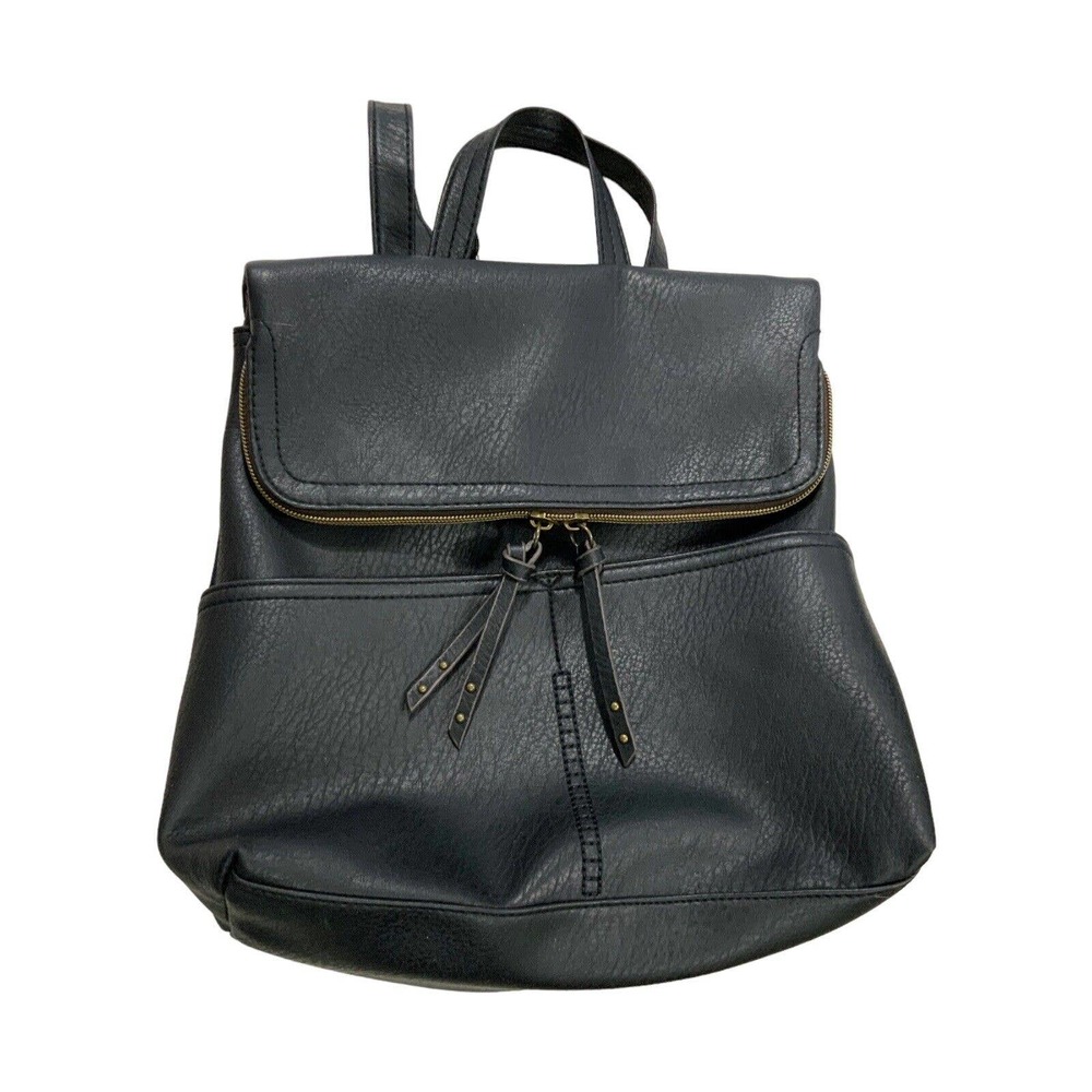 Black Backpack Purse Handbag Faux Leather Tasseled Top Handle Adjustable